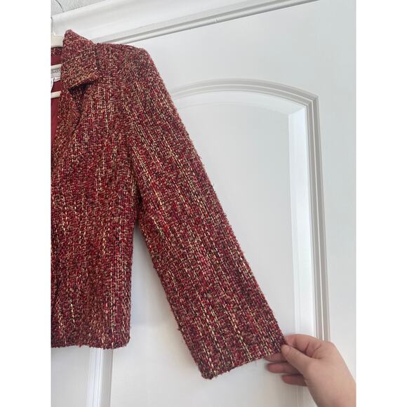 Chadwick’s Deep Red with Tan Tweed Button Closure Wool Blend Dress Blazer - Picture 4 of 8